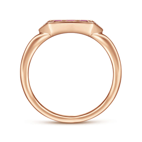 14K Rose Gold Diamond and Trio Princess Cut Ruby Stackable Promise Ring