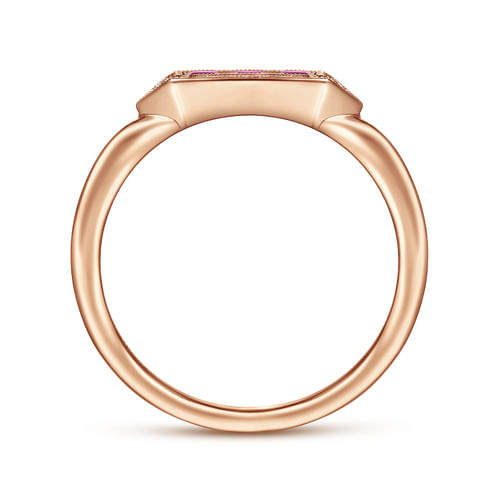 14K Rose Gold Diamond and Trio Princess Cut Ruby Stackable Ring