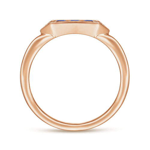 14K Rose Gold Diamond and Trio Princess Cut Sapphire Ladies Ring