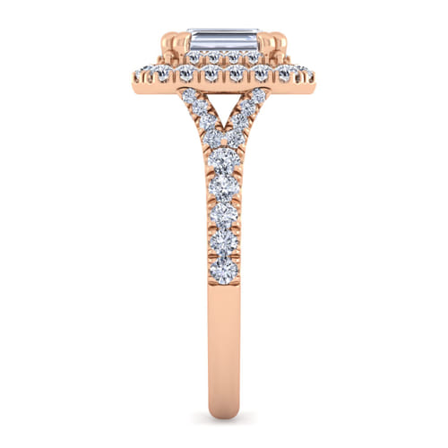 14K Rose Gold Double Halo Emerald Cut Diamond Engagement Ring
