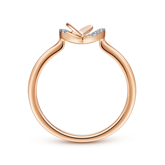 14K Rose Gold Double Heart Diamond Promise Ring angle 2