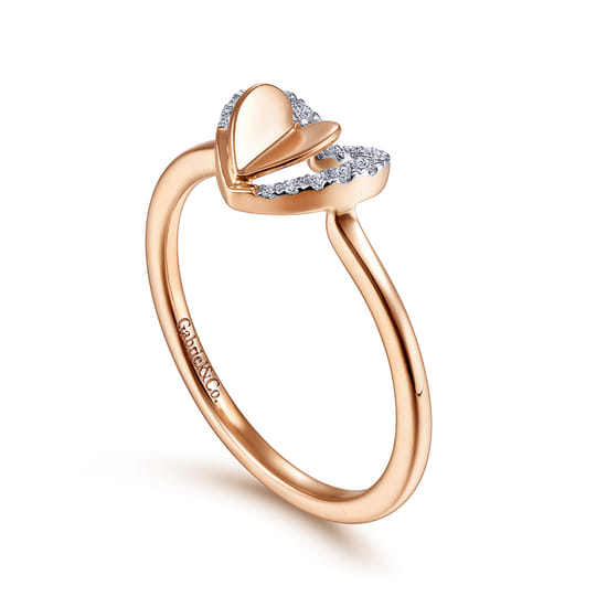 14K Rose Gold Double Heart Diamond Promise Ring angle 3