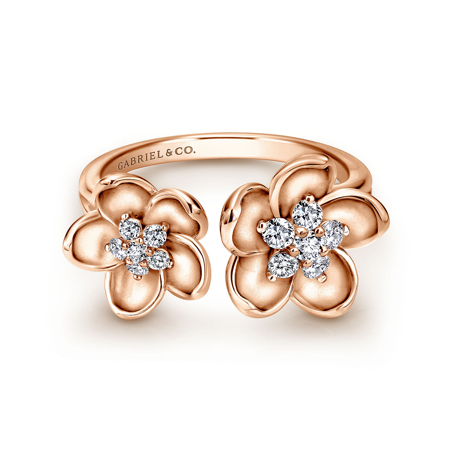 14K Rose Gold Double Open Floral Diamond Ring