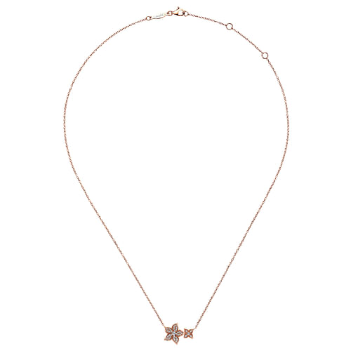 14K Rose Gold Double Pavé Diamond Flower Necklace