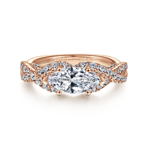 14K Rose Gold East West Marquise Shape Diamond Engagement Ring