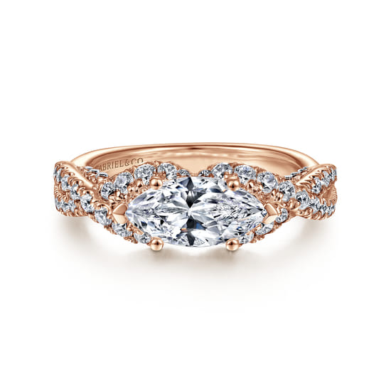 Gabriel - 14K Rose Gold East West Marquise Shape Diamond Engagement Ring