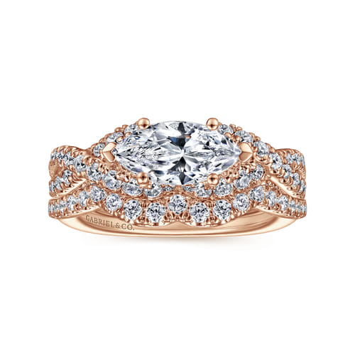 14K Rose Gold East West Marquise Shape Diamond Engagement Ring