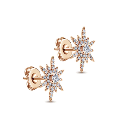 14K Rose Gold Elongated Diamond Starburst Earrings