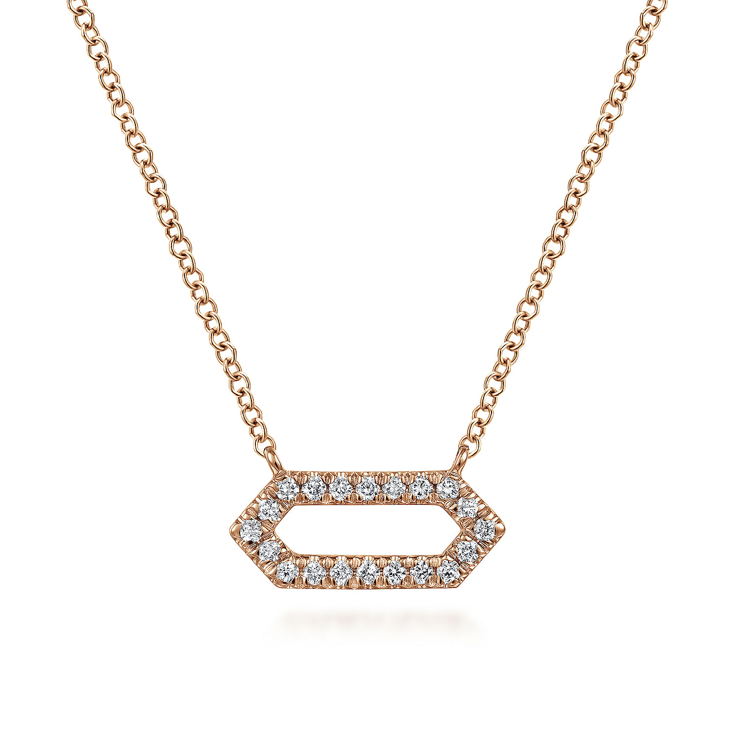 14K Rose Gold Elongated Hexagonal Diamond Pendant Necklace