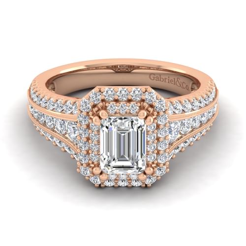 14K Rose Gold Emerald Cut Diamond Channel Set Engagement Ring