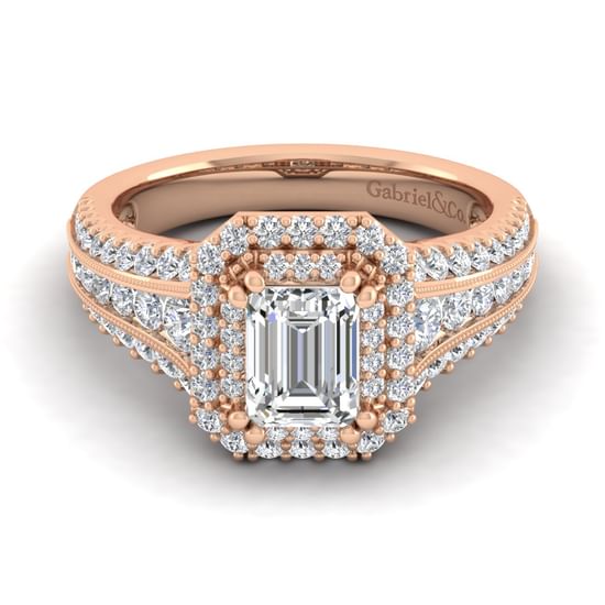 Gabriel - 14K Rose Gold Emerald Cut Diamond Channel Set Engagement Ring