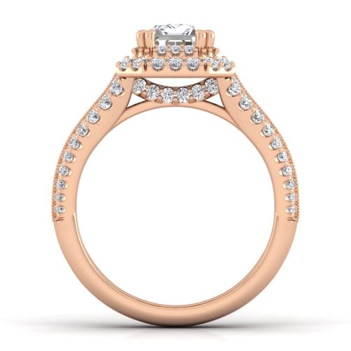 14K Rose Gold Emerald Cut Diamond Channel Set Engagement Ring