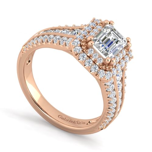 14K Rose Gold Emerald Cut Diamond Channel Set Engagement Ring