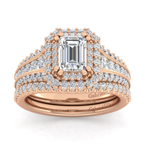 14K Rose Gold Emerald Cut Diamond Channel Set Engagement Ring