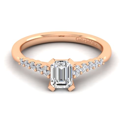 14K Rose Gold Emerald Cut Diamond Engagement Ring