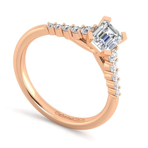 14K Rose Gold Emerald Cut Diamond Engagement Ring