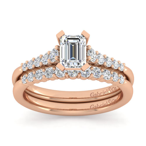 14K Rose Gold Emerald Cut Diamond Engagement Ring