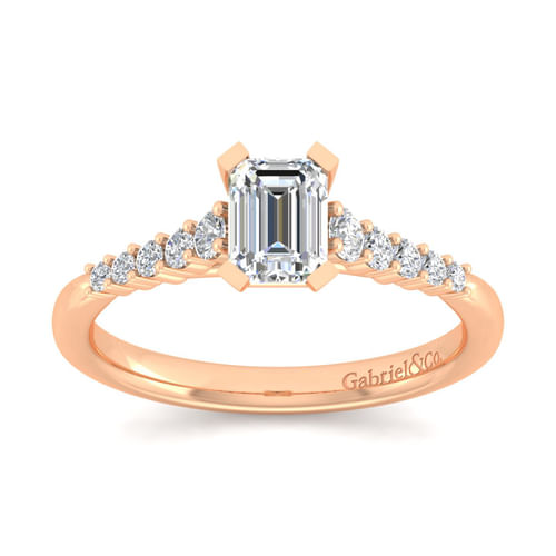 14K Rose Gold Emerald Cut Diamond Engagement Ring