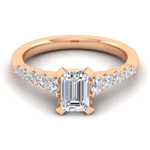14K Rose Gold Emerald Cut Diamond Engagement Ring