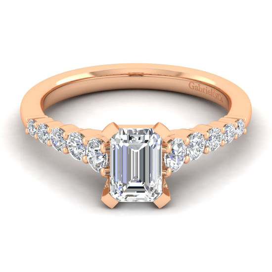 Gabriel - 14K Rose Gold Emerald Cut Diamond Engagement Ring