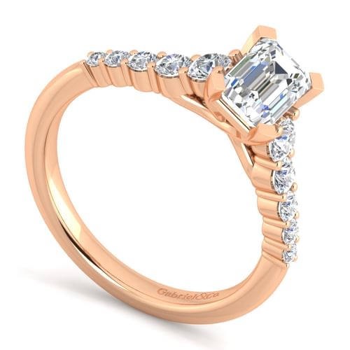 14K Rose Gold Emerald Cut Diamond Engagement Ring
