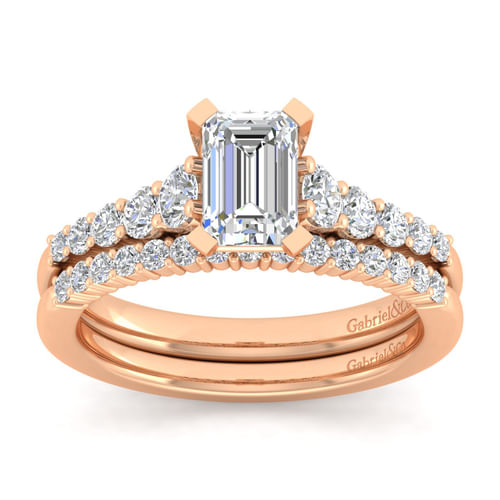 14K Rose Gold Emerald Cut Diamond Engagement Ring