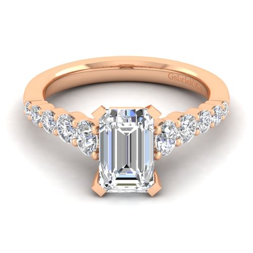 14K Rose Gold Emerald Cut Diamond Engagement Ring