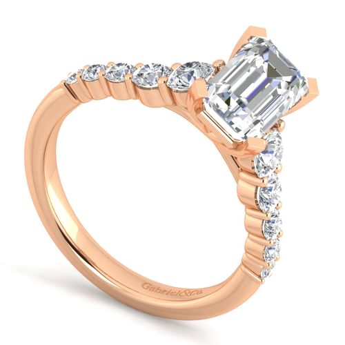 14K Rose Gold Emerald Cut Diamond Engagement Ring