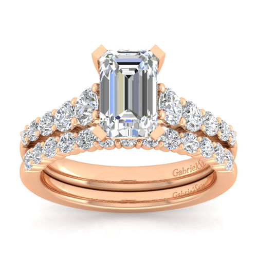 14K Rose Gold Emerald Cut Diamond Engagement Ring
