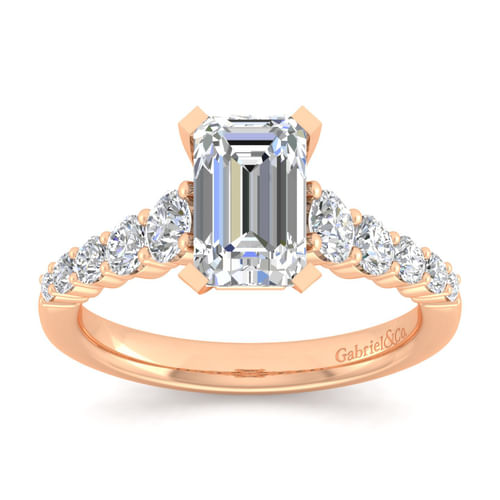 14K Rose Gold Emerald Cut Diamond Engagement Ring