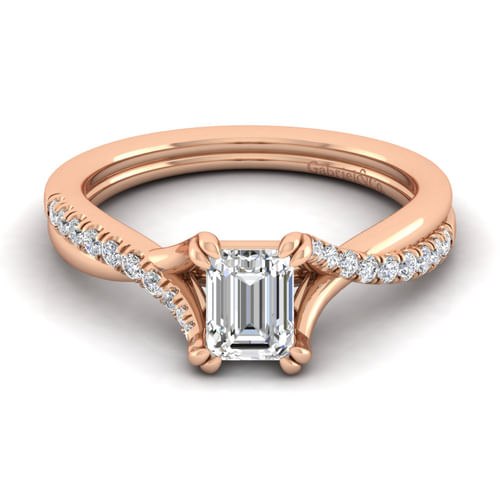 14K Rose Gold Emerald Cut Diamond Engagement Ring