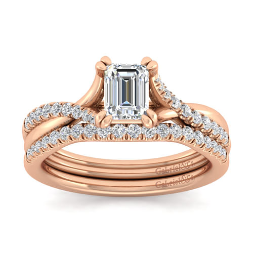14K Rose Gold Emerald Cut Diamond Engagement Ring