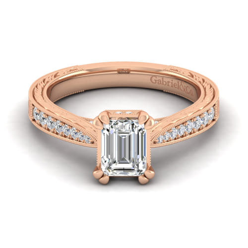 14K Rose Gold Emerald Cut Diamond Engagement Ring