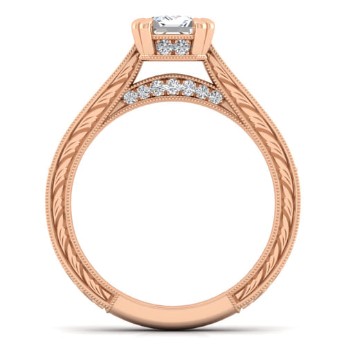 14K Rose Gold Emerald Cut Diamond Engagement Ring