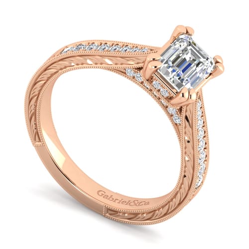 14K Rose Gold Emerald Cut Diamond Engagement Ring