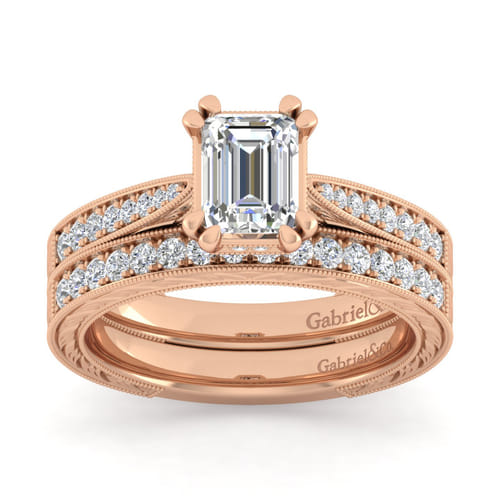 14K Rose Gold Emerald Cut Diamond Engagement Ring