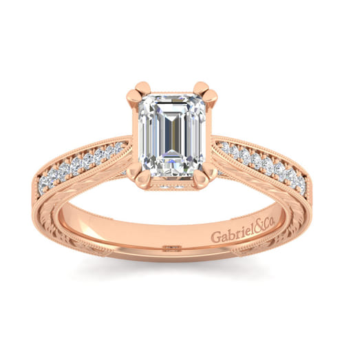 14K Rose Gold Emerald Cut Diamond Engagement Ring