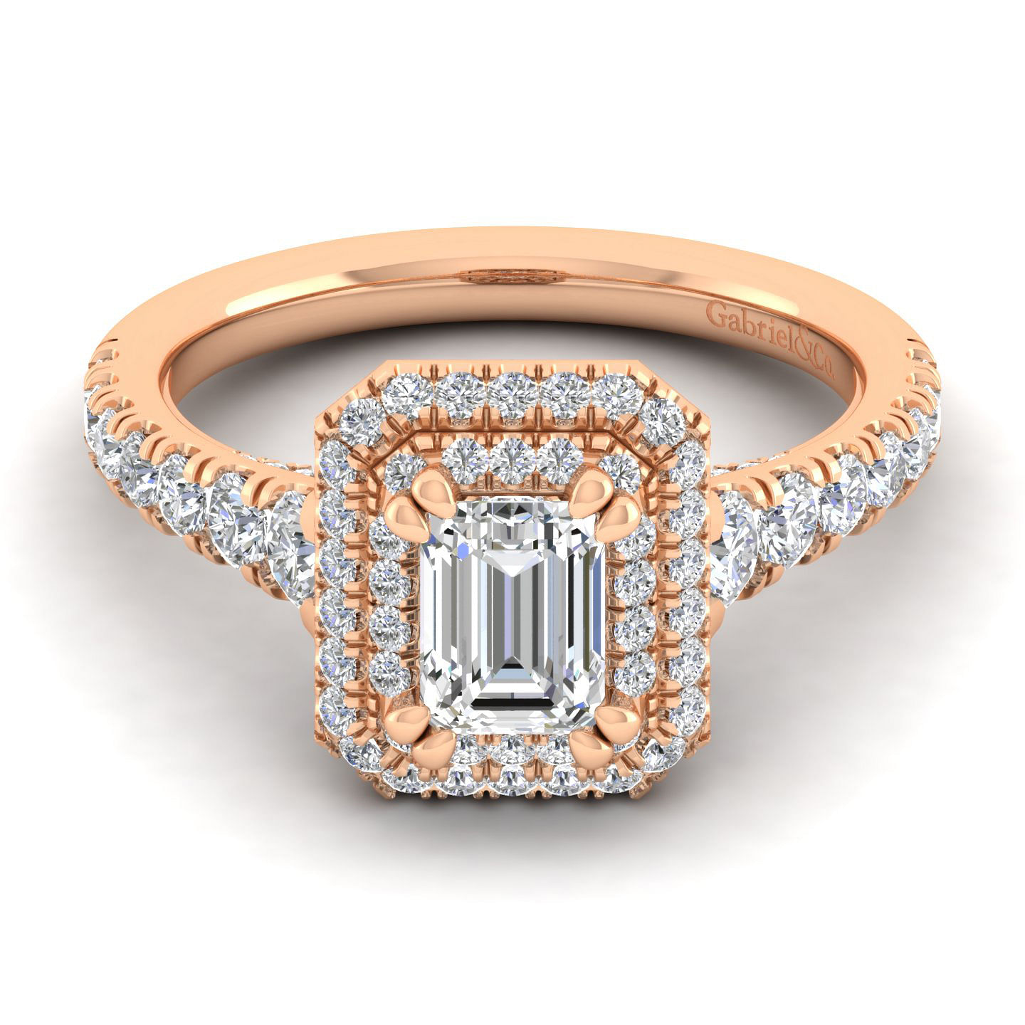 14K Rose Gold Emerald Cut Diamond Engagement Ring