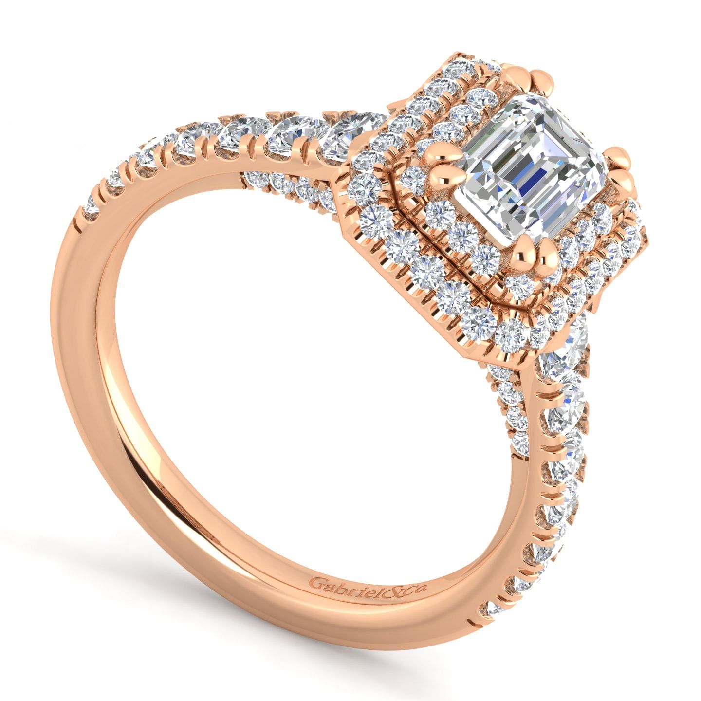 14K Rose Gold Emerald Cut Diamond Engagement Ring