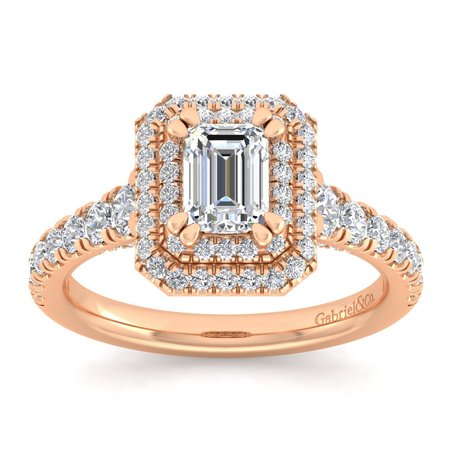 14K Rose Gold Emerald Cut Diamond Engagement Ring