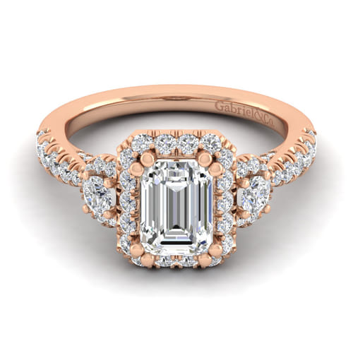 14K Rose Gold Emerald Cut Diamond Engagement Ring