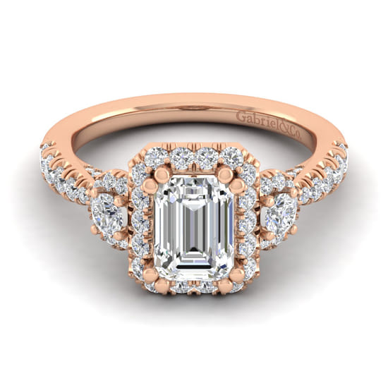 Gabriel - 14K Rose Gold Emerald Cut Diamond Engagement Ring