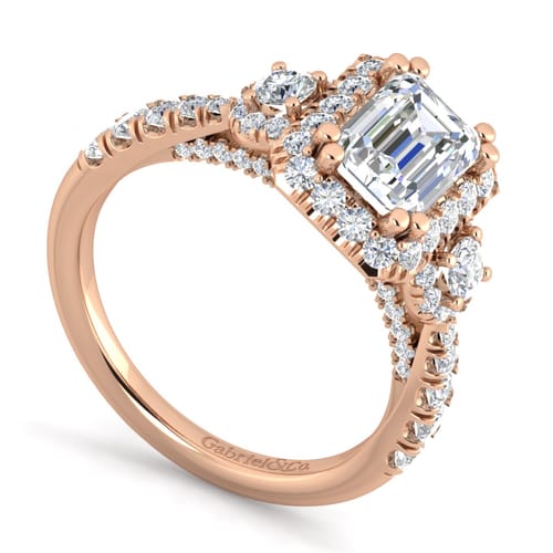 14K Rose Gold Emerald Cut Diamond Engagement Ring