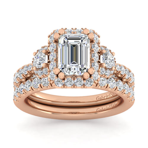14K Rose Gold Emerald Cut Diamond Engagement Ring