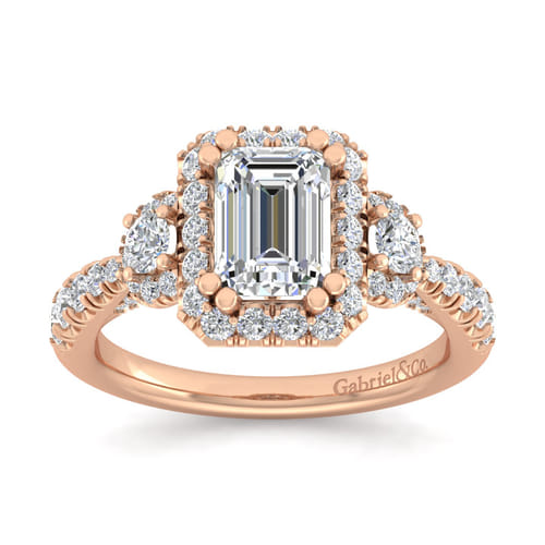 14K Rose Gold Emerald Cut Diamond Engagement Ring