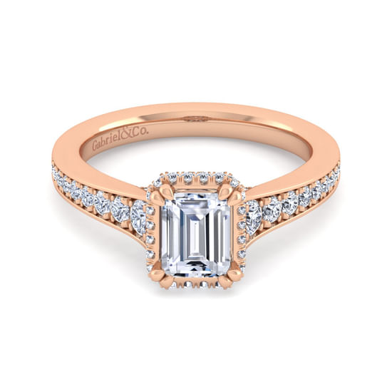 Gabriel - 14K Rose Gold Emerald Cut Diamond Engagement Ring