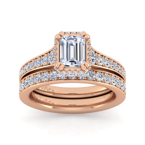 14K Rose Gold Emerald Cut Diamond Engagement Ring