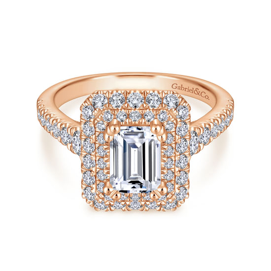 Gabriel - 14K Rose Gold Emerald Cut Diamond Engagement Ring