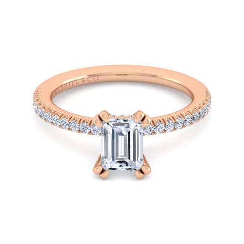 14K Rose Gold Emerald Cut Diamond Engagement Ring