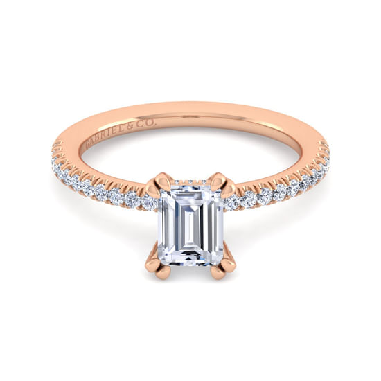 Gabriel - 14K Rose Gold Emerald Cut Diamond Engagement Ring